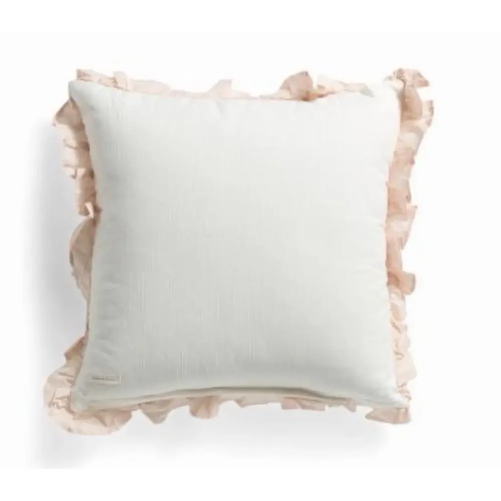 New! Magaschoni Ruffled Pink Floral Cottagecore Home Throw Pillow 20”x20”